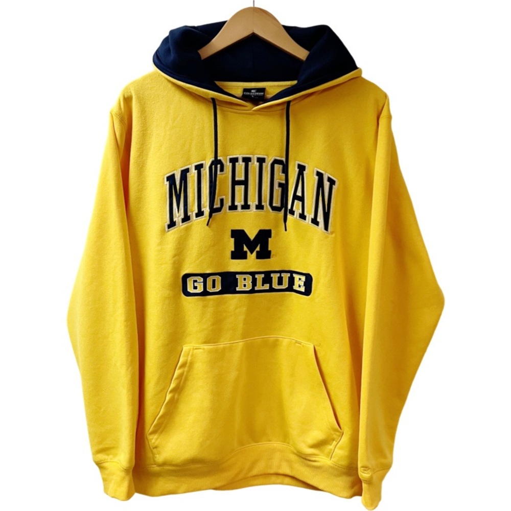 Michigan Yellow Go Blue Hoodie Mens Colosseum Sweatshirt Large University Sports